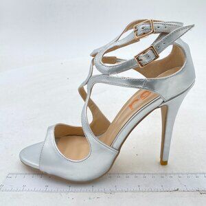 FSJ Silver Peep Toe Cross Strap Sandals Stiletto High Heel Ankle Strap Shoes